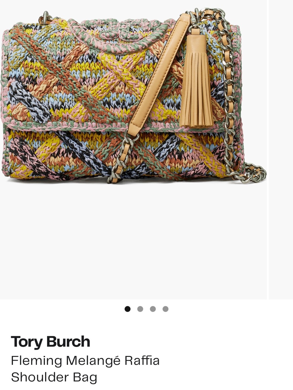 Perfect Condition Tory Burch Multicolor Raffia Crossbody with Tan Tassel